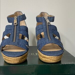 Lauren Ralph Lauren Blue Tan Espadrille Platform Sandals